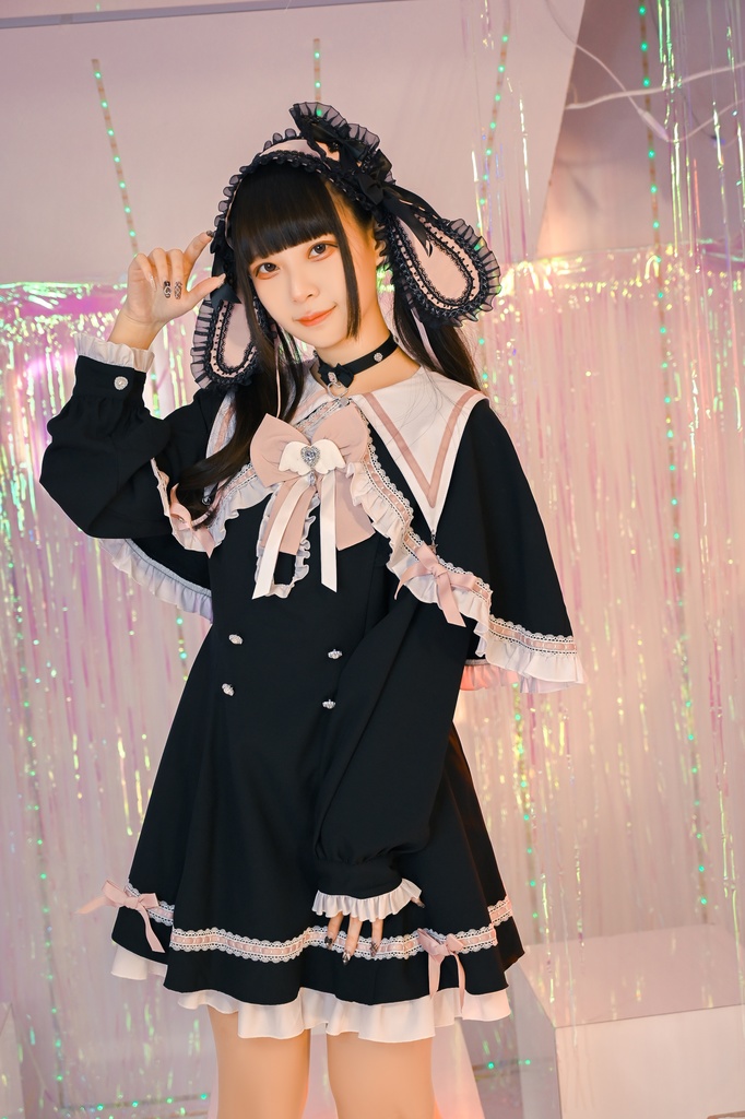 Jillpunk アニメ界隈 ゆめかわ ロリータ 恋愛魔法陣 丸襟 リボン付き フリル 長袖ワンピース+刺繍入りケープ ドレスセット2点 オリジナル 可愛い おしゃれ ファッション萌え 秋葉原