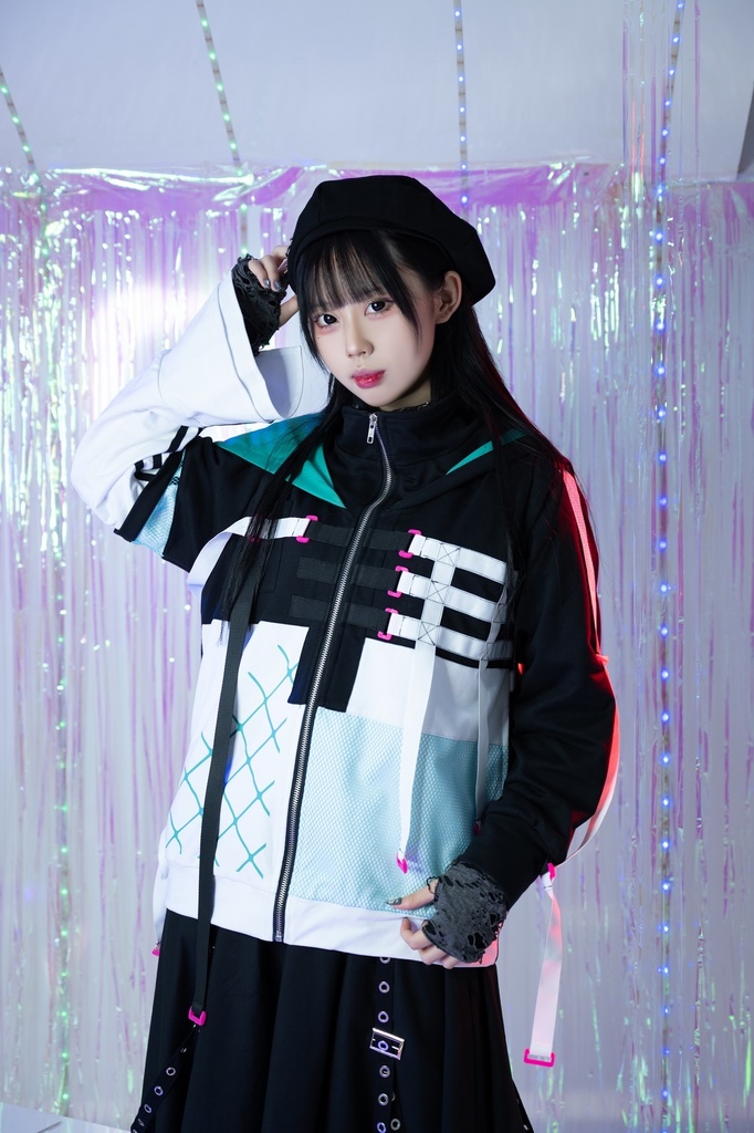 Jillpunk 台湾画師柴染コラボ 東方浮夢録 和洋折衷 妖狐神龍 配色 非対称 メッシュ切替 尻尾付き スウェットパーカー フード付きジャケット オリジナル おしゃれ 男女兼用ファッション秋葉系