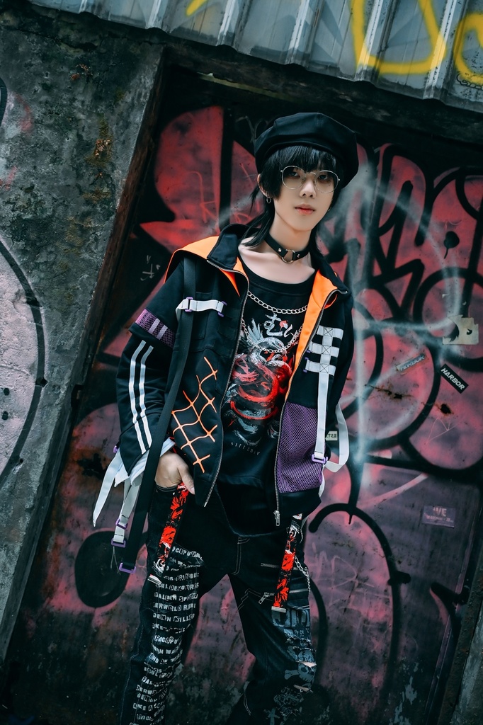 Jillpunk 台湾画師柴染コラボ 東方浮夢録 和洋折衷 妖狐神龍 配色 非対称 メッシュ切替 尻尾付き スウェットパーカー フード付きジャケット オリジナル おしゃれ 男女兼用ファッション秋葉系