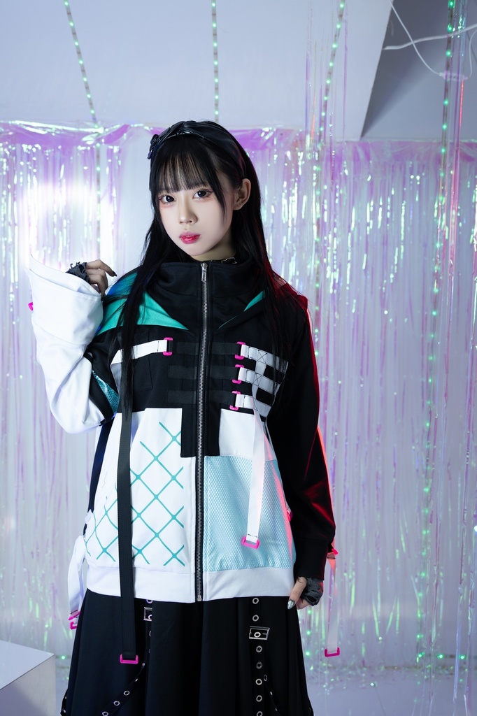 Jillpunk 台湾画師柴染コラボ 東方浮夢録 和洋折衷 妖狐神龍 配色 非対称 メッシュ切替 尻尾付き スウェットパーカー フード付きジャケット オリジナル おしゃれ 男女兼用ファッション秋葉系