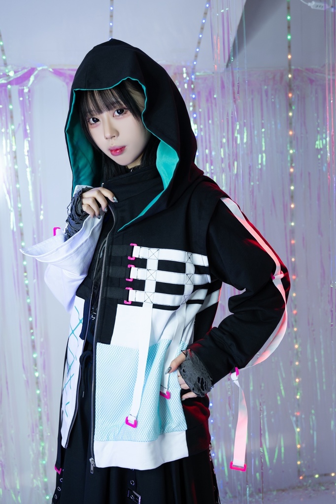 Jillpunk 台湾画師柴染コラボ 東方浮夢録 和洋折衷 妖狐神龍 配色 非対称 メッシュ切替 尻尾付き スウェットパーカー フード付きジャケット オリジナル おしゃれ 男女兼用ファッション秋葉系