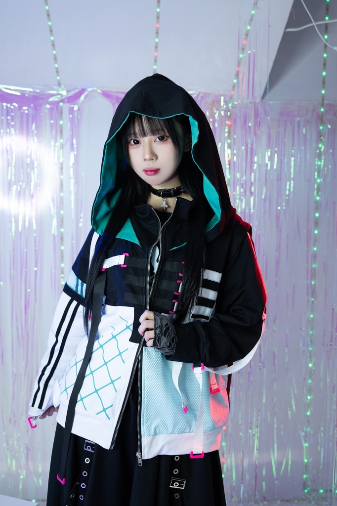 Jillpunk 台湾画師柴染コラボ 東方浮夢録 和洋折衷 妖狐神龍 配色 非対称 メッシュ切替 尻尾付き スウェットパーカー フード付きジャケット オリジナル おしゃれ 男女兼用ファッション秋葉系