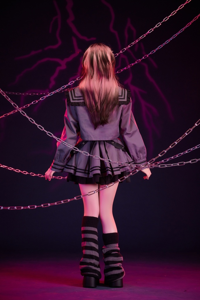Jillpunk プレッピー ダークガーリー 地雷系 量産型 和洋折衷 ナイトメアスィート 蝶ネクタイ付き ショート丈学院セーラー服 ハイウェストスカート JK制服セット2点 オリジナル レディース 和洋ミックス カッコいい おしゃれ サブカル