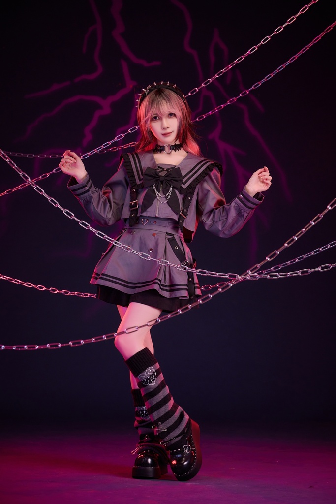 Jillpunk プレッピー ダークガーリー 地雷系 量産型 和洋折衷 ナイトメアスィート 蝶ネクタイ付き ショート丈学院セーラー服 ハイウェストスカート JK制服セット2点 オリジナル レディース 和洋ミックス カッコいい おしゃれ サブカル