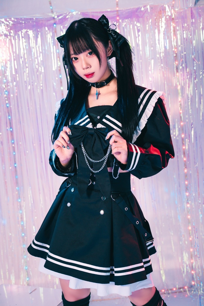 Jillpunk プレッピー ダークガーリー 地雷系 量産型 和洋折衷 ナイトメアスィート 蝶ネクタイ付き ショート丈学院セーラー服 ハイウェストスカート JK制服セット2点 オリジナル レディース 和洋ミックス カッコいい おしゃれ サブカル