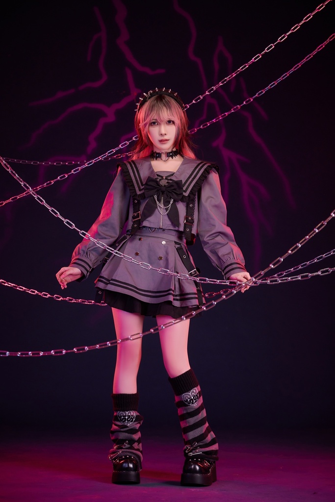 Jillpunk プレッピー ダークガーリー 地雷系 量産型 和洋折衷 ナイトメアスィート 蝶ネクタイ付き ショート丈学院セーラー服 ハイウェストスカート JK制服セット2点 オリジナル レディース 和洋ミックス カッコいい おしゃれ サブカル
