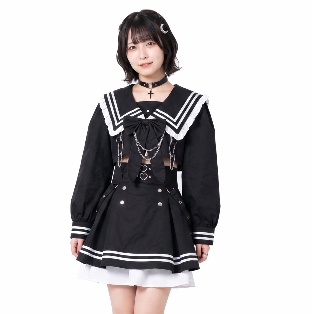 Jillpunk プレッピー ダークガーリー 地雷系 量産型 和洋折衷 ナイトメアスィート 蝶ネクタイ付き ショート丈学院セーラー服 ハイウェストスカート JK制服セット2点 オリジナル レディース 和洋ミックス カッコいい おしゃれ サブカル