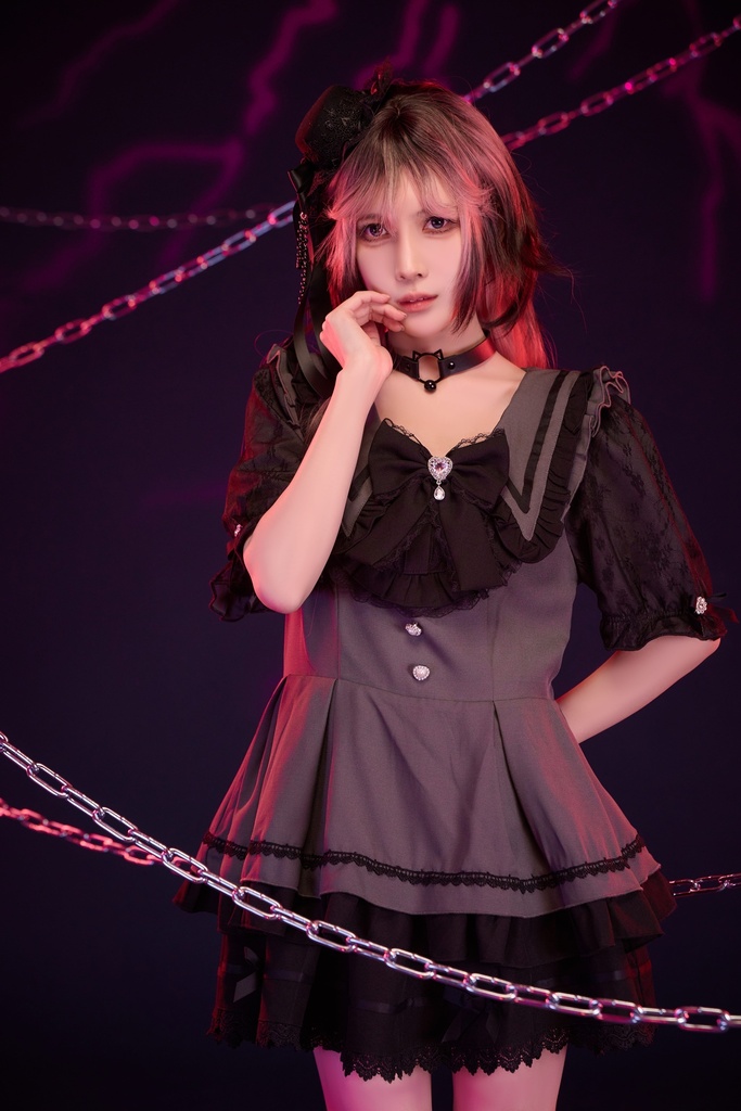 Jillpunk 地雷系 ダーク ゴシックロリータ 姫系 ロマンス小夜曲 蝶ネクタイ付き セーラーカラー フリル半袖ワンピース カクテルドレス ウェストコルセット レース手袋セット3点 オリジナル 可愛い おしゃれ ファッション 秋葉原