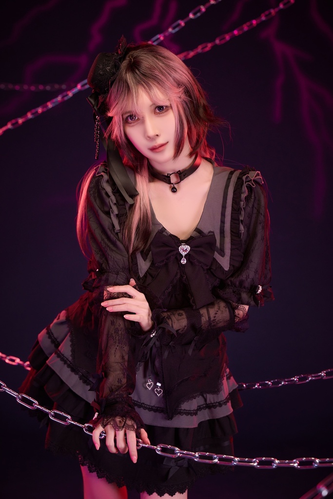 Jillpunk 地雷系 ダーク ゴシックロリータ 姫系 ロマンス小夜曲 蝶ネクタイ付き セーラーカラー フリル半袖ワンピース カクテルドレス ウェストコルセット レース手袋セット3点 オリジナル 可愛い おしゃれ ファッション 秋葉原