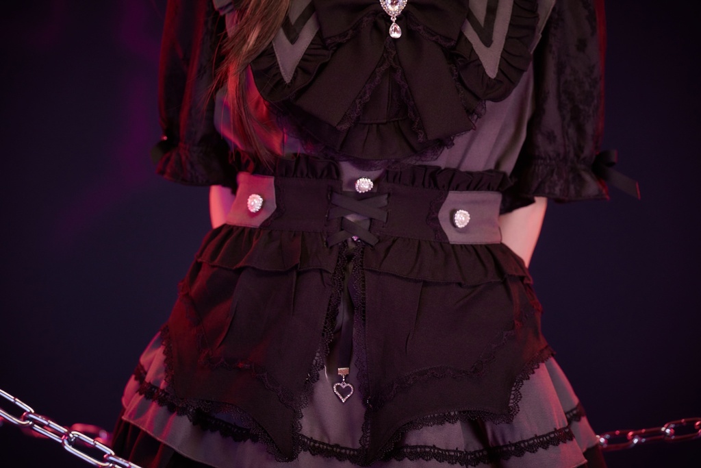 Jillpunk 地雷系 ダーク ゴシックロリータ 姫系 ロマンス小夜曲 蝶ネクタイ付き セーラーカラー フリル半袖ワンピース カクテルドレス ウェストコルセット レース手袋セット3点 オリジナル 可愛い おしゃれ ファッション 秋葉原
