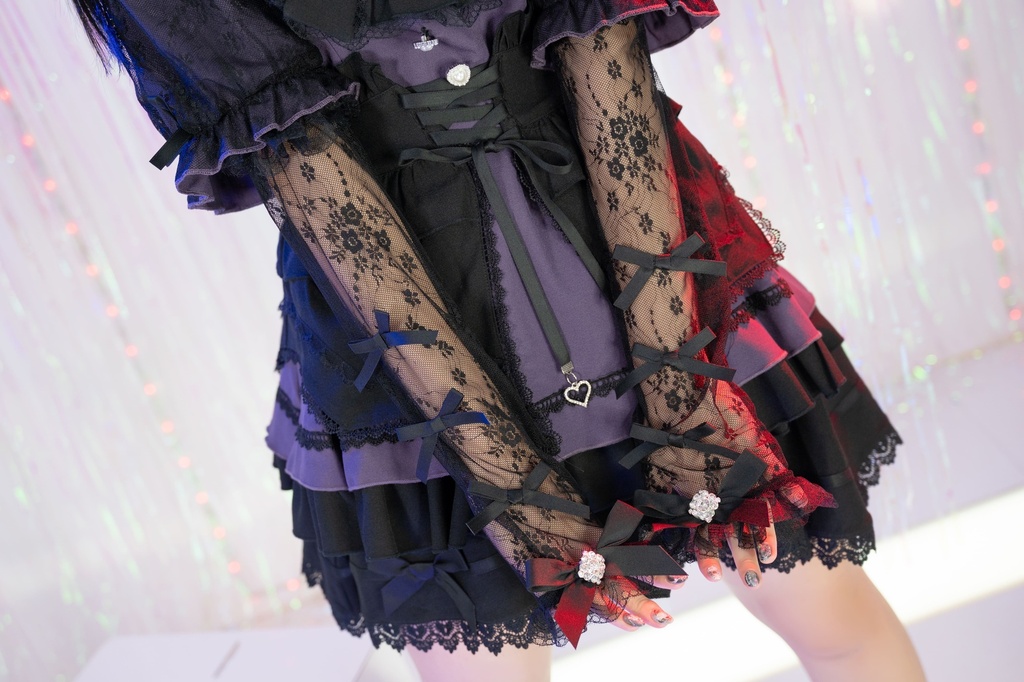 Jillpunk 地雷系 ダーク ゴシックロリータ 姫系 ロマンス小夜曲 蝶ネクタイ付き セーラーカラー フリル半袖ワンピース カクテルドレス ウェストコルセット レース手袋セット3点 オリジナル 可愛い おしゃれ ファッション 秋葉原