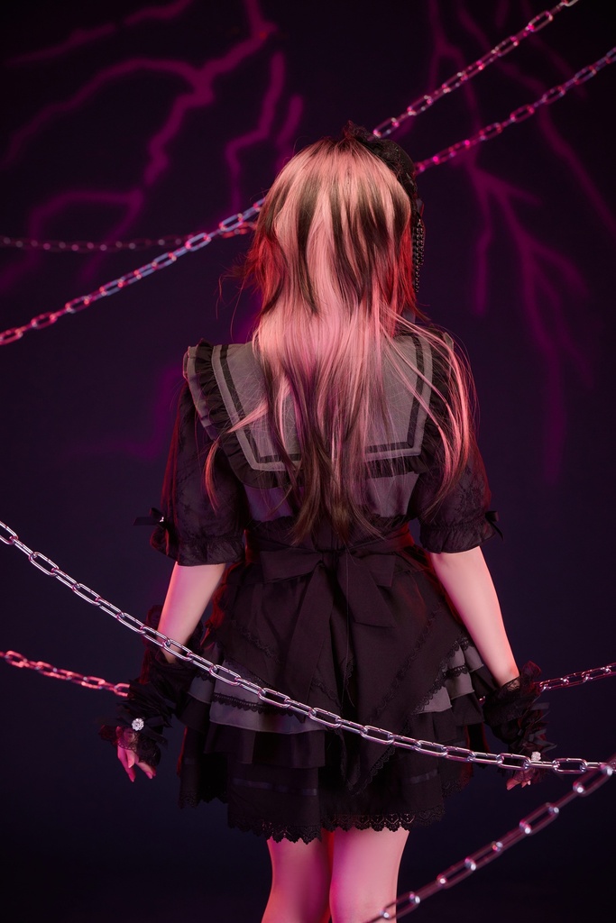 Jillpunk 地雷系 ダーク ゴシックロリータ 姫系 ロマンス小夜曲 蝶ネクタイ付き セーラーカラー フリル半袖ワンピース カクテルドレス ウェストコルセット レース手袋セット3点 オリジナル 可愛い おしゃれ ファッション 秋葉原