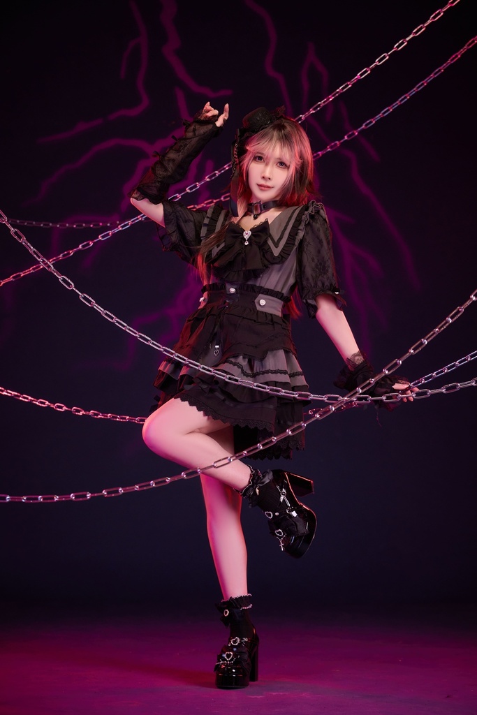 Jillpunk 地雷系 ダーク ゴシックロリータ 姫系 ロマンス小夜曲 蝶ネクタイ付き セーラーカラー フリル半袖ワンピース カクテルドレス ウェストコルセット レース手袋セット3点 オリジナル 可愛い おしゃれ ファッション 秋葉原