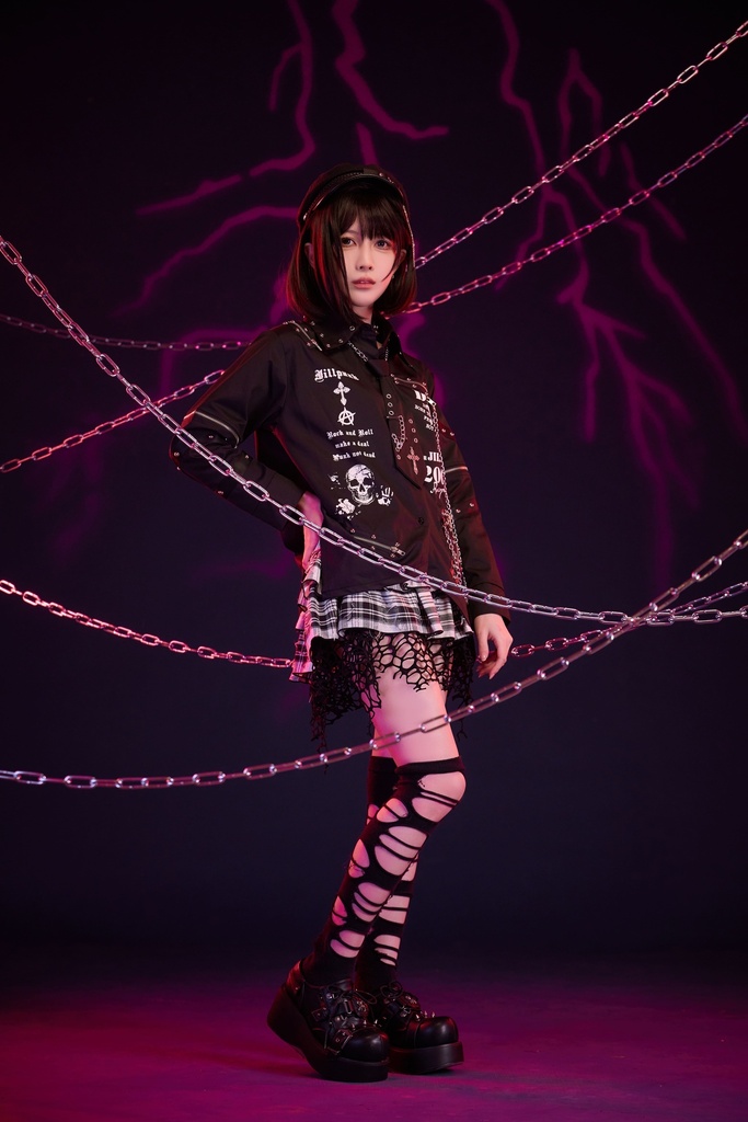 Jillpunk 王道パンク V系 ロック ヘヴィメタル バンギャ 亡霊ポロローグ クロスチャーム チェーンネクタイ付き 取り外し可能な袖 2WAYドレスシャツ メンズ レディーズ おしゃれ男女兼用カッコいい ファッション
