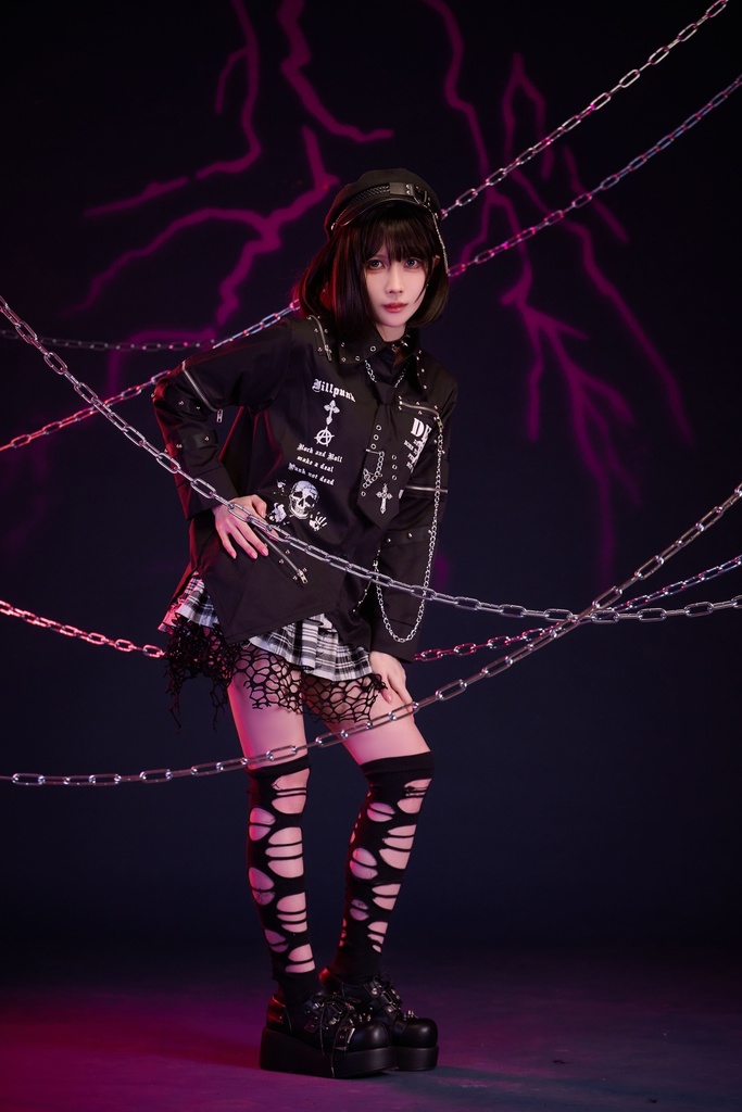 Jillpunk 王道パンク V系 ロック ヘヴィメタル バンギャ 亡霊ポロローグ クロスチャーム チェーンネクタイ付き 取り外し可能な袖 2WAYドレスシャツ メンズ レディーズ おしゃれ男女兼用カッコいい ファッション