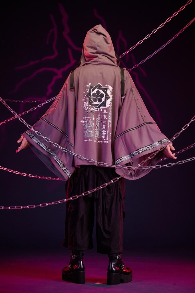 Jillpunk 和風モード 戦国武将物語 幕末の風雲児 坂本龍馬 武将譚 家紋刺繡 フード付き2WAY 和洋折衷 振袖現代羽織 和装ジャケット オリジナル メンズ レディー カッコいい おしゃれ 男女兼用ファッション