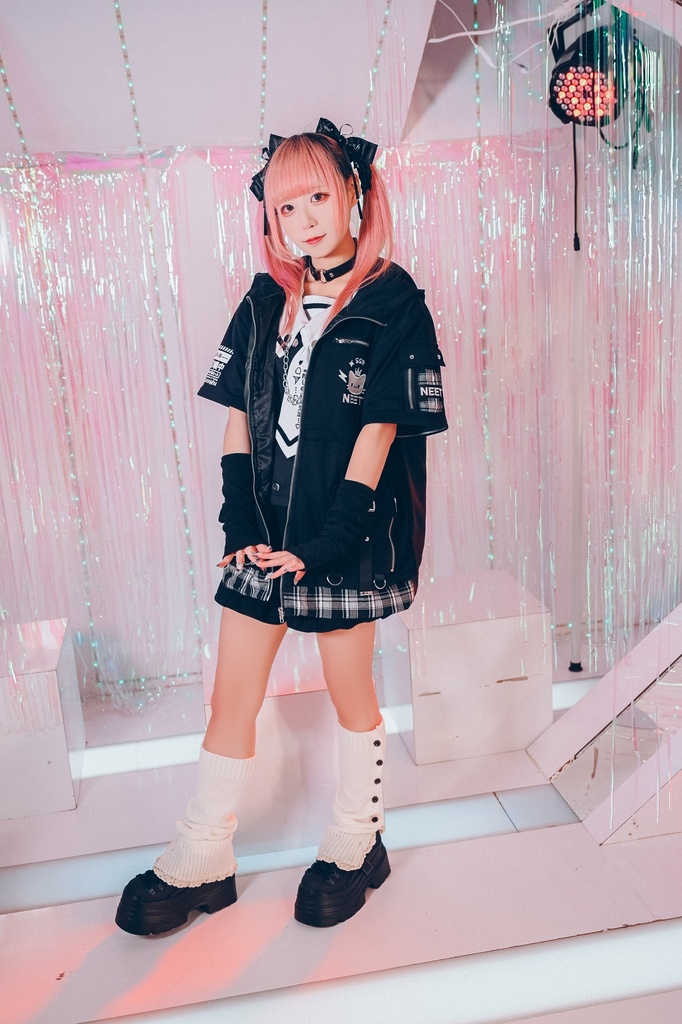 Jillpunk可愛い お宅 アニメ ガチャネコ NEET 自宅警備員 顔文字刺繡 タータンチェック柄 キルティング 猫耳フード付きジャケット 取り外し可能な袖 2WAYパーカー オリジナル メンズ レディーズ 秋葉系