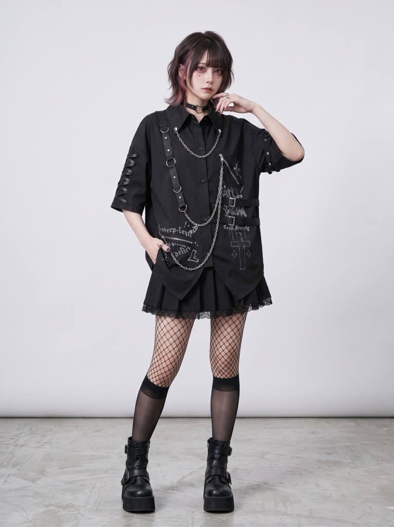 Jillpunk 王道パンク NANA系 V系 ロック ヘヴィメタル バンギャ 闇黒グリモワール 鎖チェーン アームバンド付き 半袖 燕尾ドレスシャツ メンズ レディーズ おしゃれ男女兼用カッコいい ファッション