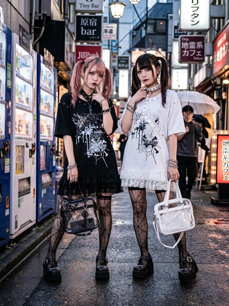 Jillpunk ゴシック クール系 蜘蛛の巣 ダーク風 フォールンラヴ ハーネスチョーカー付き フリルレースヘム 半袖ワンピース ロングTシャツ フェミニン おしゃれ ファッション オリジナル サブカル