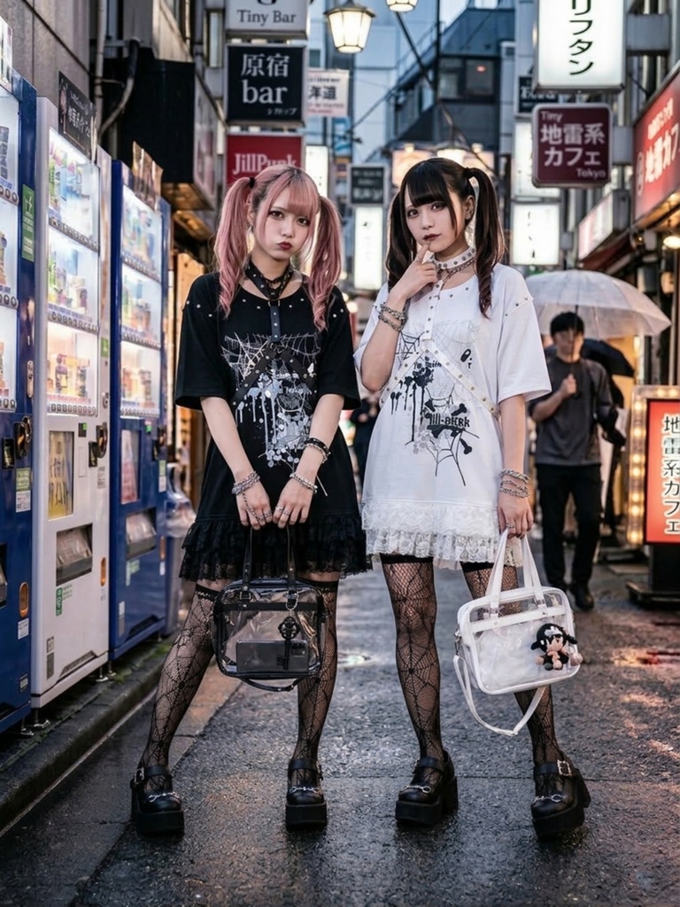 Jillpunk ゴシック クール系 蜘蛛の巣 ダーク風 フォールンラヴ ハーネスチョーカー付き フリルレースヘム 半袖ワンピース ロングTシャツ フェミニン おしゃれ ファッション オリジナル サブカル
