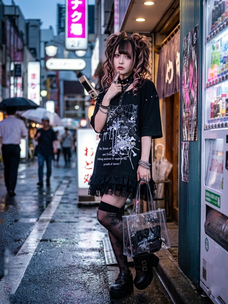 Jillpunk ゴシック クール系 蜘蛛の巣 ダーク風 フォールンラヴ ハーネスチョーカー付き フリルレースヘム 半袖ワンピース ロングTシャツ フェミニン おしゃれ ファッション オリジナル サブカル
