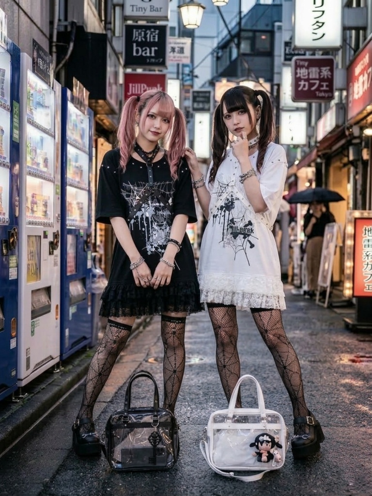 Jillpunk ゴシック クール系 蜘蛛の巣 ダーク風 フォールンラヴ ハーネスチョーカー付き フリルレースヘム 半袖ワンピース ロングTシャツ フェミニン おしゃれ ファッション オリジナル サブカル