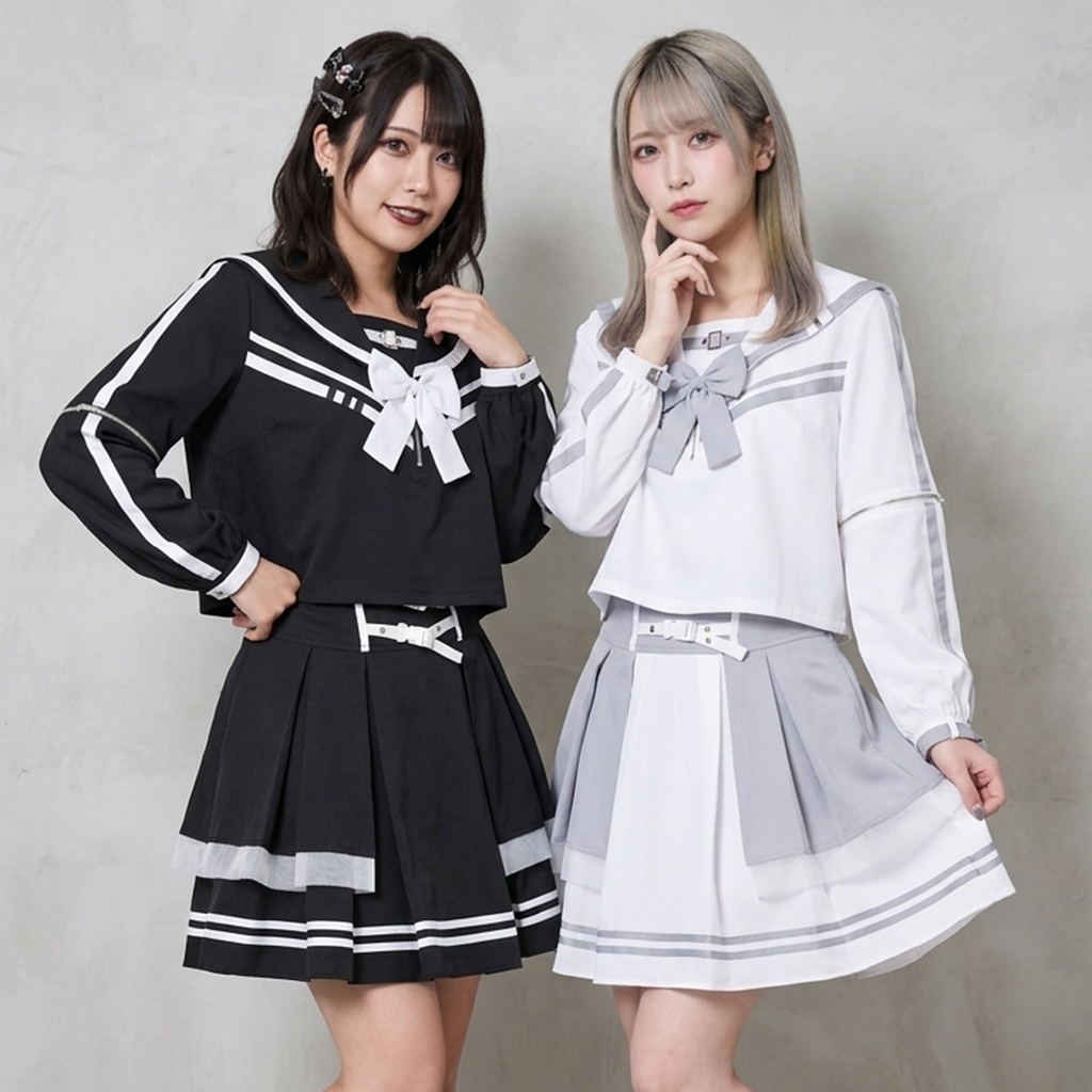 Jillpunk天使界隈 水色系統 jk制服 アクアメモリー 蝶ネクタイ付き 取り外し可能な袖 2WAYセーラー服 ハイウェスト プリーツスカート スポーティーセット2点 オリジナル おしゃれ ファッション 原宿系