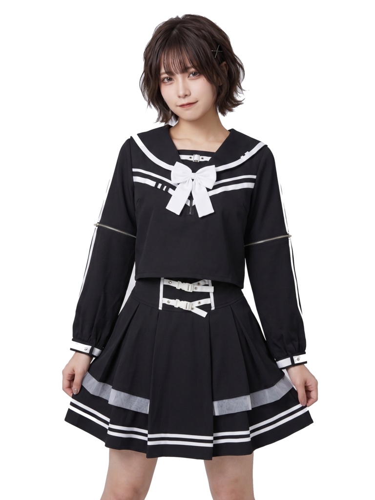 Jillpunk天使界隈 水色系統 jk制服 アクアメモリー 蝶ネクタイ付き 取り外し可能な袖 2WAYセーラー服 ハイウェスト プリーツスカート スポーティーセット2点 オリジナル おしゃれ ファッション 原宿系