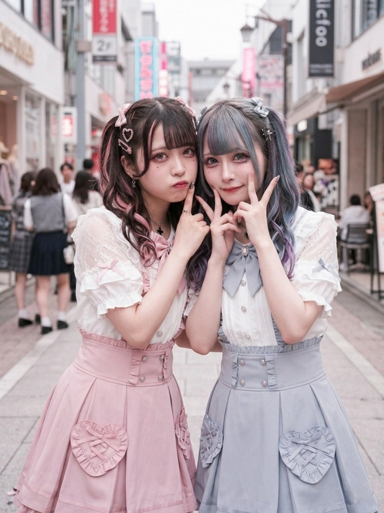 Jillpunk 量産型 ハート宣言 地雷系 水色系統 ロリータ 蝶ネクタイ付き レース 肩出し バブルスリーブ 半袖ブラウスシャツ ハートポケット ハイウェスト フリルスカート オリジナル 姫系 可愛いファッション 秋葉原