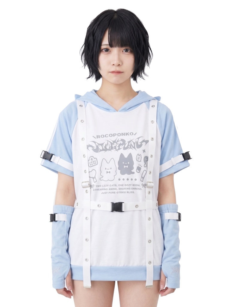 Jillpunk可愛い お宅 アニメ オタ猫日誌 NEET 自宅警備員 アームカバー アイレットハーネス付き 1/4ZIP 猫耳 ユーティリティウェア 半袖パーカー オリジナル メンズ レディーズ 秋葉系 サブカル