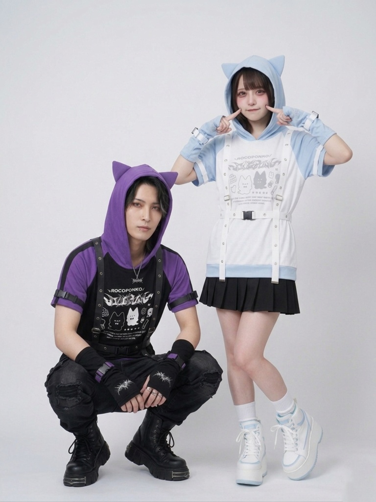Jillpunk可愛い お宅 アニメ オタ猫日誌 NEET 自宅警備員 アームカバー アイレットハーネス付き 1/4ZIP 猫耳 ユーティリティウェア 半袖パーカー オリジナル メンズ レディーズ 秋葉系 サブカル