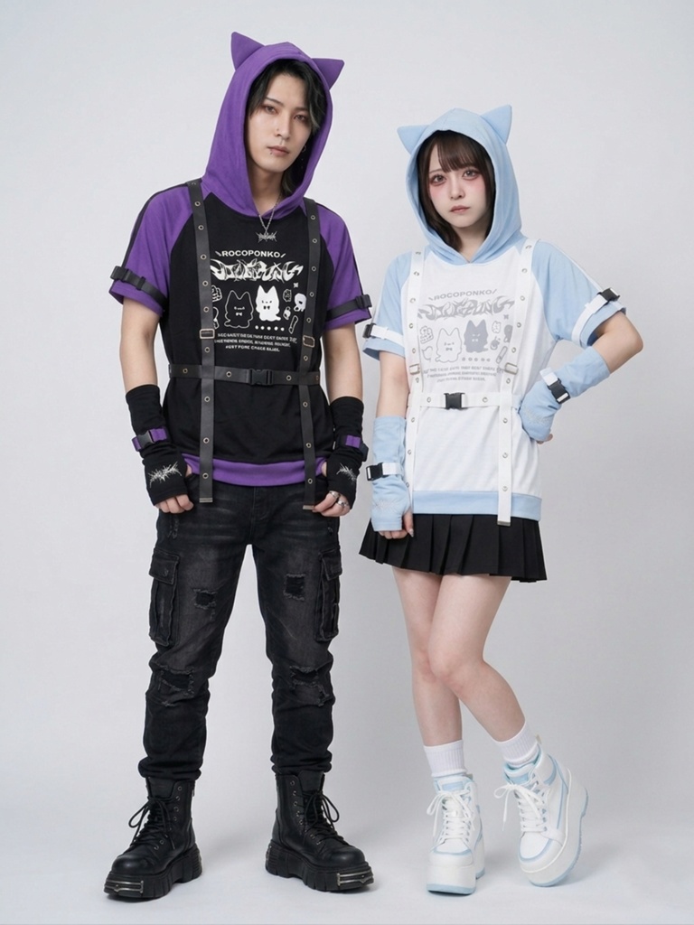 Jillpunk可愛い お宅 アニメ オタ猫日誌 NEET 自宅警備員 アームカバー アイレットハーネス付き 1/4ZIP 猫耳 ユーティリティウェア 半袖パーカー オリジナル メンズ レディーズ 秋葉系 サブカル