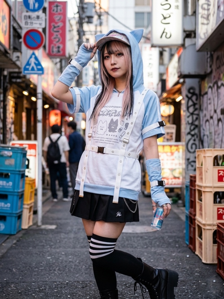 Jillpunk可愛い お宅 アニメ オタ猫日誌 NEET 自宅警備員 アームカバー アイレットハーネス付き 1/4ZIP 猫耳 ユーティリティウェア 半袖パーカー オリジナル メンズ レディーズ 秋葉系 サブカル