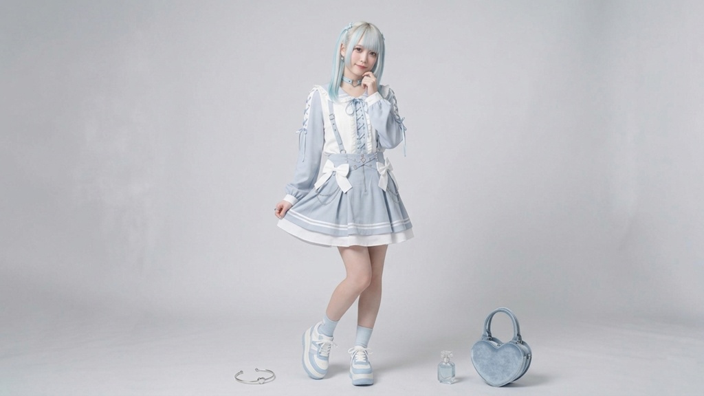 Jillpunk 量産型 地雷系 水色系統 ロリータ 天使のキス ハイウエスト リボン 鎖チェーン付き ジップアップ ショートスカート オリジナル 姫系 可愛いファッション 天使界隈 サブカル