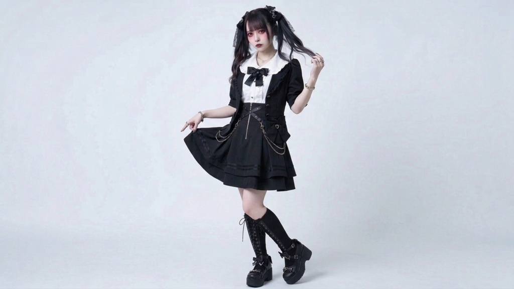 Jillpunk 量産型 地雷系 水色系統 ロリータ 天使のキス ハイウエスト リボン 鎖チェーン付き ジップアップ ショートスカート オリジナル 姫系 可愛いファッション 天使界隈 サブカル