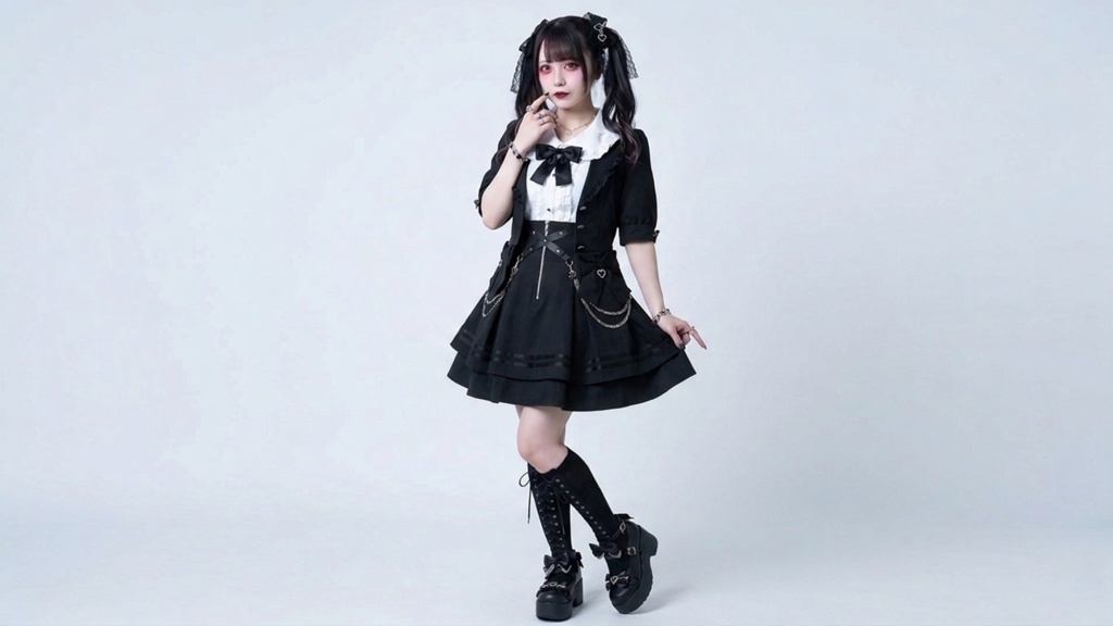 Jillpunk 量産型 地雷系 水色系統 ロリータ 天使のキス ハイウエスト リボン 鎖チェーン付き ジップアップ ショートスカート オリジナル 姫系 可愛いファッション 天使界隈 サブカル