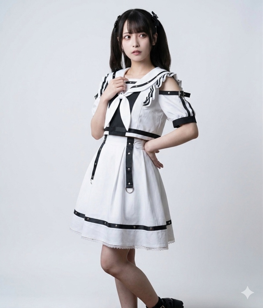 Jillpunk ヤンキーJK サブカル 制服 プレッピー ビタースウィート学園 三角タイの付き 肩出し セーラー服 重ね着風 ダブルブレスト ワンピース半袖ドレス オリジナル おしゃれ ガーリー感