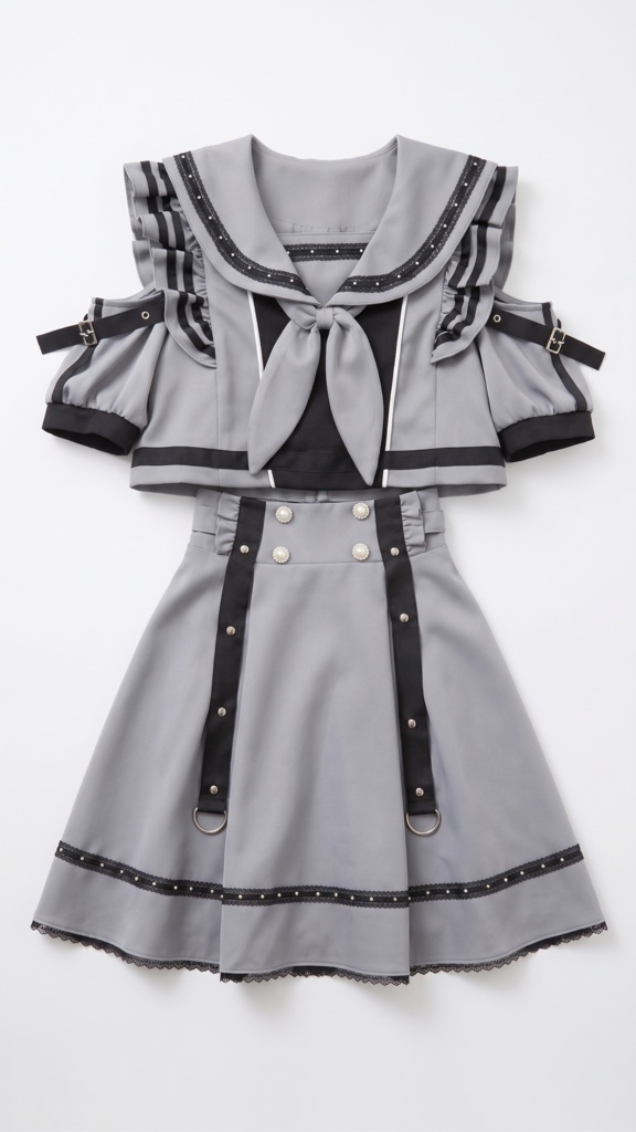 Jillpunk ヤンキーJK サブカル 制服 プレッピー ビタースウィート学園 三角タイの付き 肩出し セーラー服 重ね着風 ダブルブレスト ワンピース半袖ドレス オリジナル おしゃれ ガーリー感