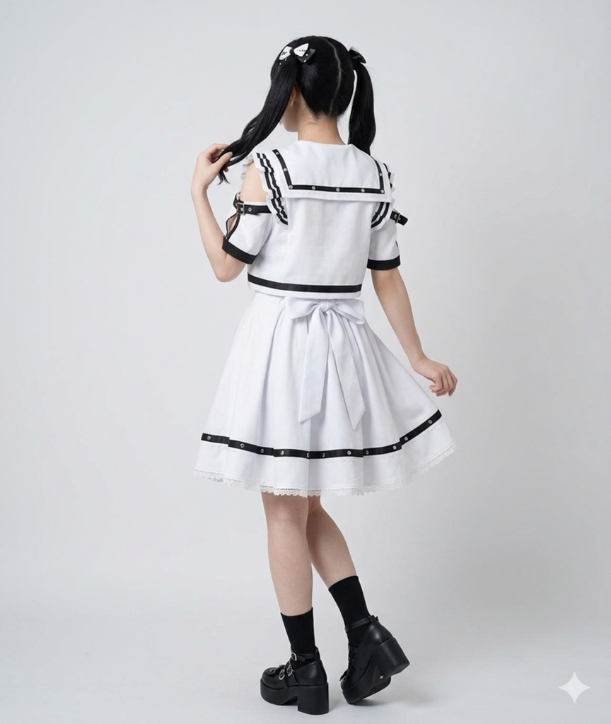 Jillpunk ヤンキーJK サブカル 制服 プレッピー ビタースウィート学園 三角タイの付き 肩出し セーラー服 重ね着風 ダブルブレスト ワンピース半袖ドレス オリジナル おしゃれ ガーリー感