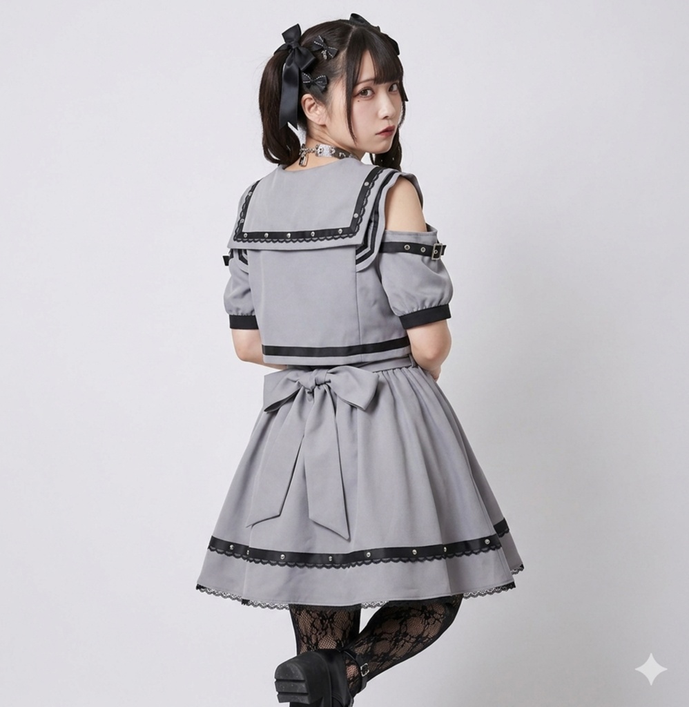 Jillpunk ヤンキーJK サブカル 制服 プレッピー ビタースウィート学園 三角タイの付き 肩出し セーラー服 重ね着風 ダブルブレスト ワンピース半袖ドレス オリジナル おしゃれ ガーリー感