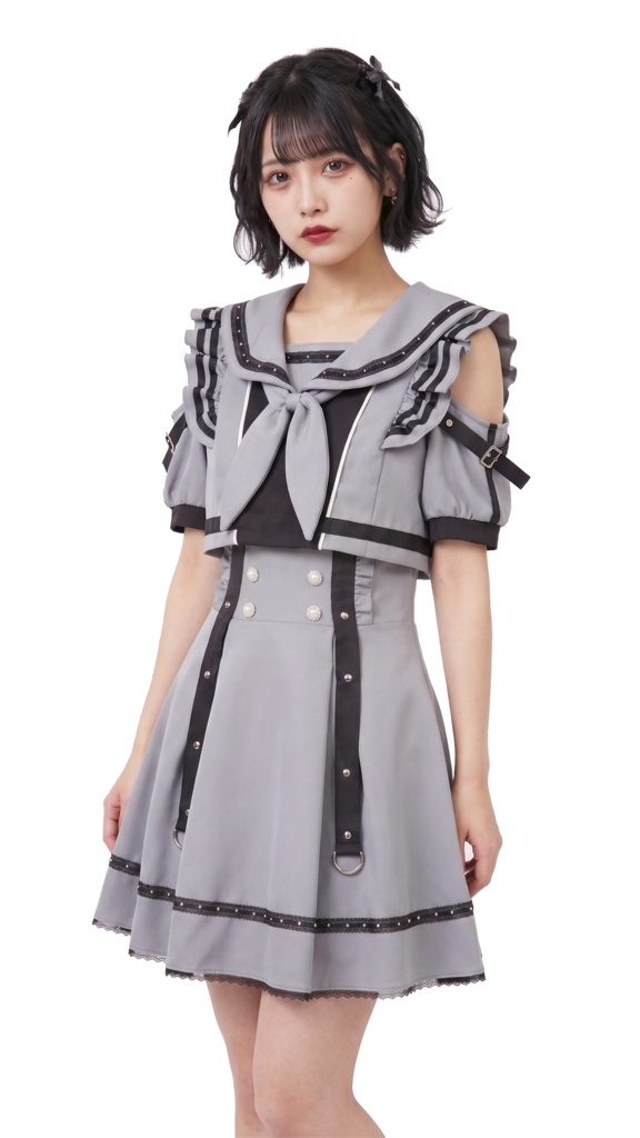 Jillpunk ヤンキーJK サブカル 制服 プレッピー ビタースウィート学園 三角タイの付き 肩出し セーラー服 重ね着風 ダブルブレスト ワンピース半袖ドレス オリジナル おしゃれ ガーリー感