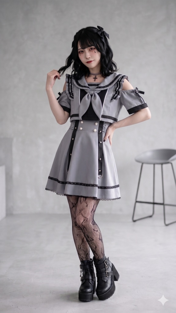 Jillpunk ヤンキーJK サブカル 制服 プレッピー ビタースウィート学園 三角タイの付き 肩出し セーラー服 重ね着風 ダブルブレスト ワンピース半袖ドレス オリジナル おしゃれ ガーリー感