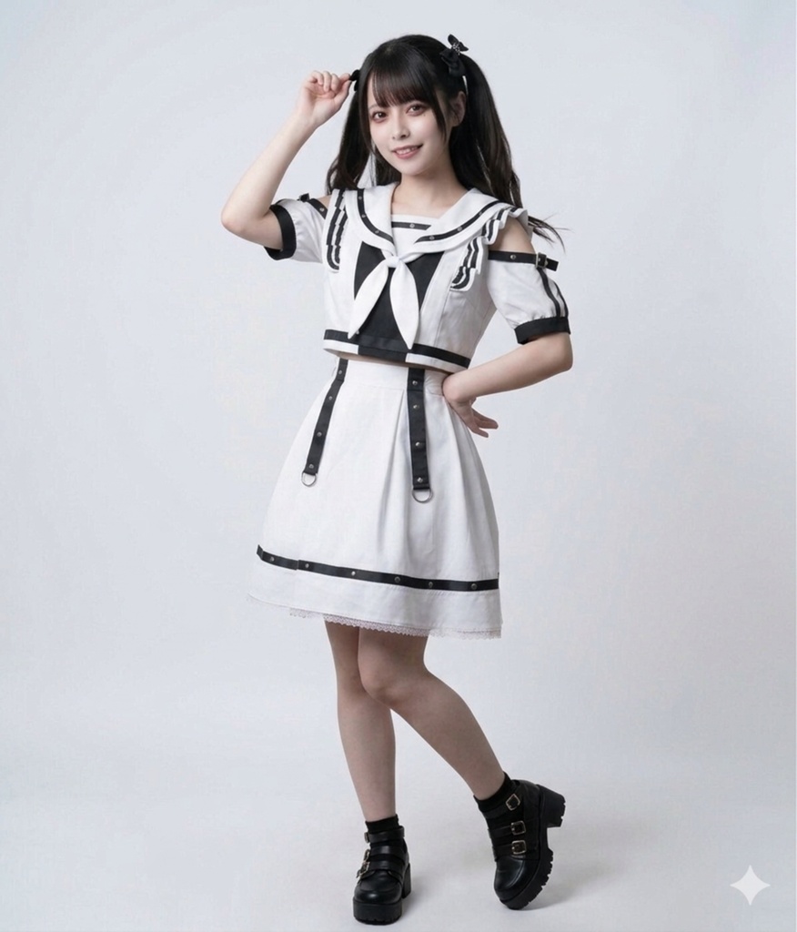Jillpunk ヤンキーJK サブカル 制服 プレッピー ビタースウィート学園 三角タイの付き 肩出し セーラー服 重ね着風 ダブルブレスト ワンピース半袖ドレス オリジナル おしゃれ ガーリー感