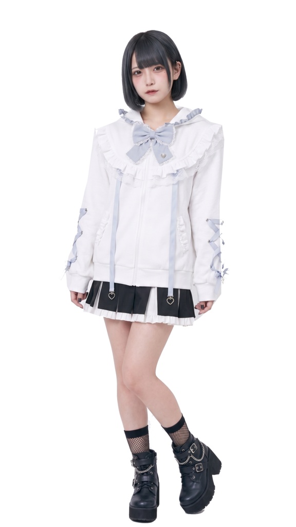 Jillpunk 天使可愛い 地雷系 天使界隈 スウィートにゃん ハートチャーム 蝶ネクタイ付き 猫耳 フリル ゆったり 長袖パーカー フード付きジャケット 美少女 猫派 オリジナル おしゃれ ファッション 水色系