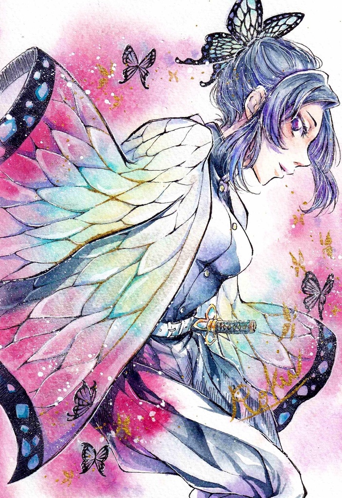 水彩画 鬼滅 胡蝶しのぶ , みかんにゃんroku , BOOTH