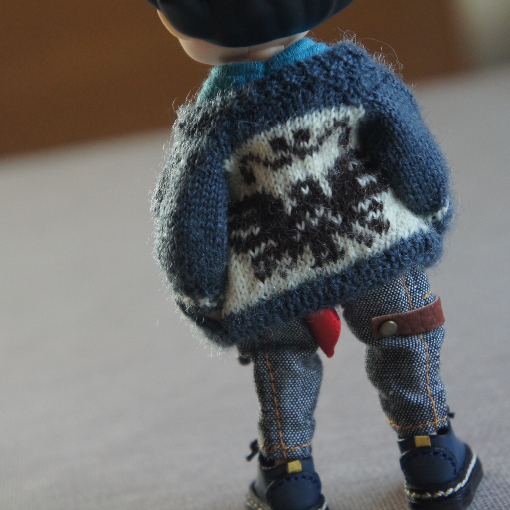 【即納品】襟なし・ファスナー 白色 トリ柄 カウチンジャケット