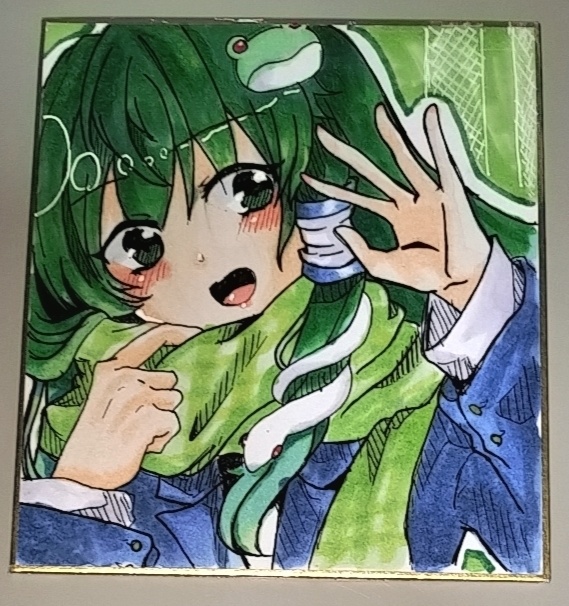 東風谷早苗 色紙イラスト(12cm×13.5cm)