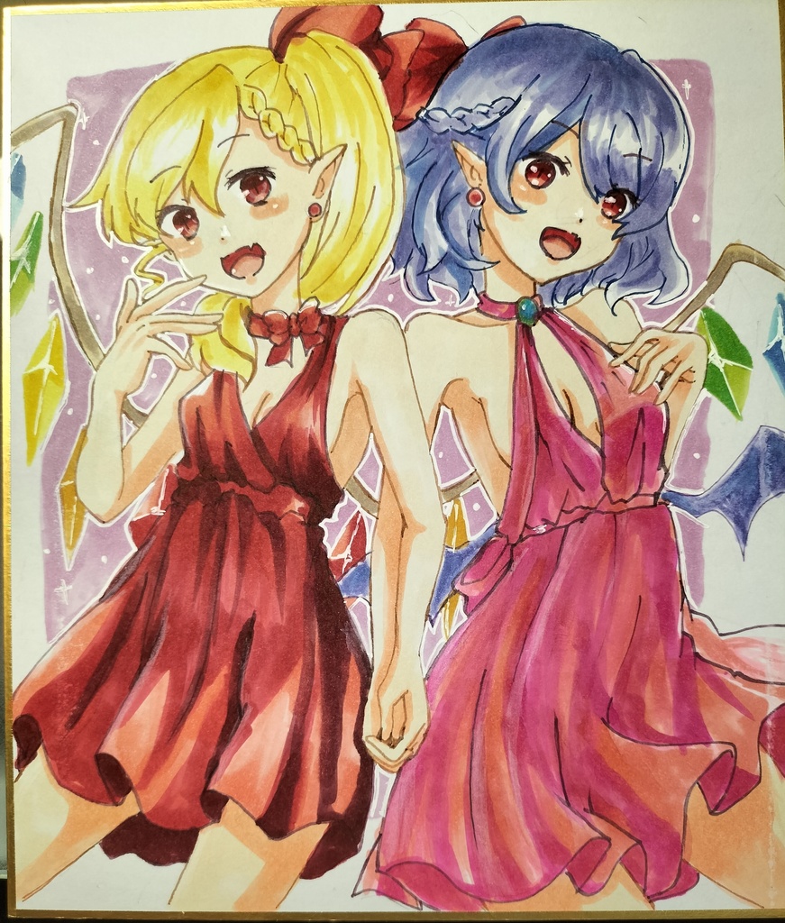 レミリア&フランドール 色紙イラスト(18cm×21cm)