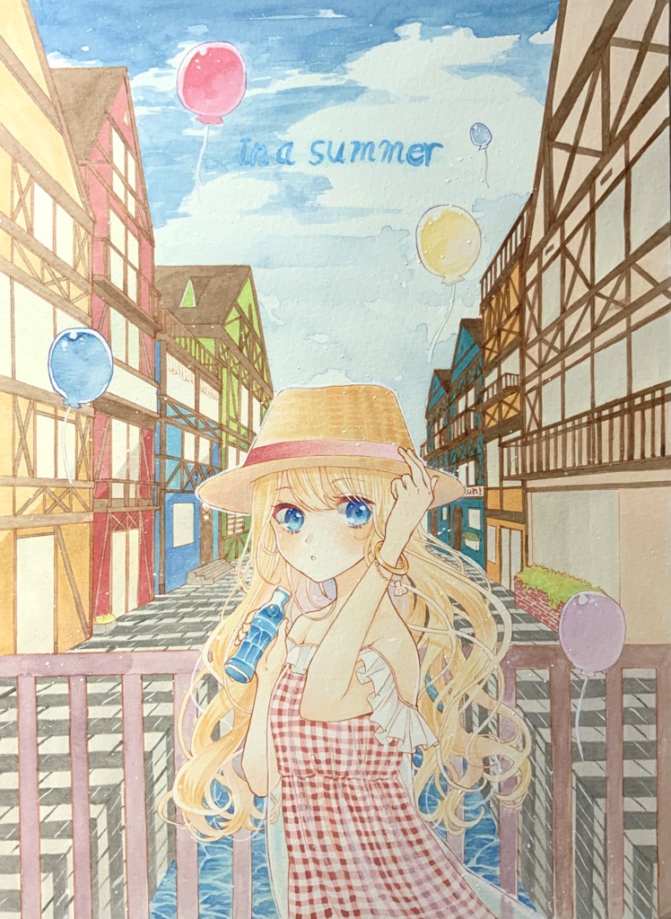 アナログ原画　オリジナル「In a summer」