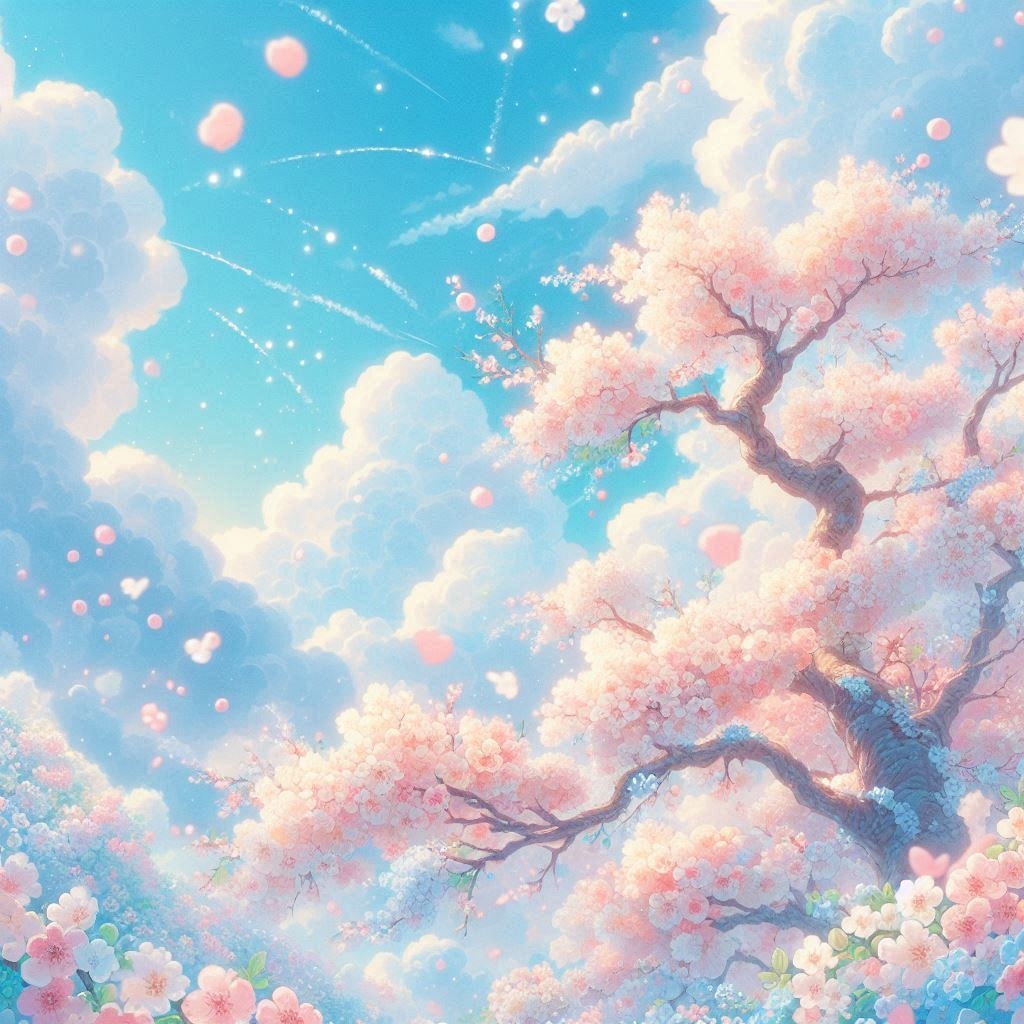 やわらかい春の空と花の背景素材10枚セット【商用利用OK】
